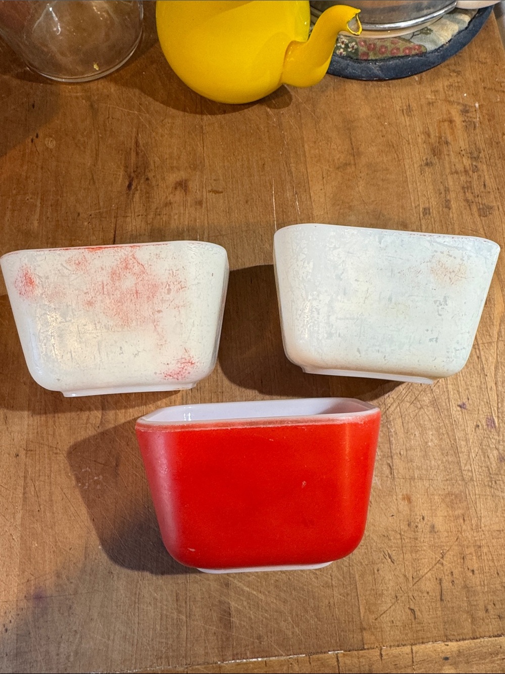Pyrex Red and White Refrigerator Dishes (3)